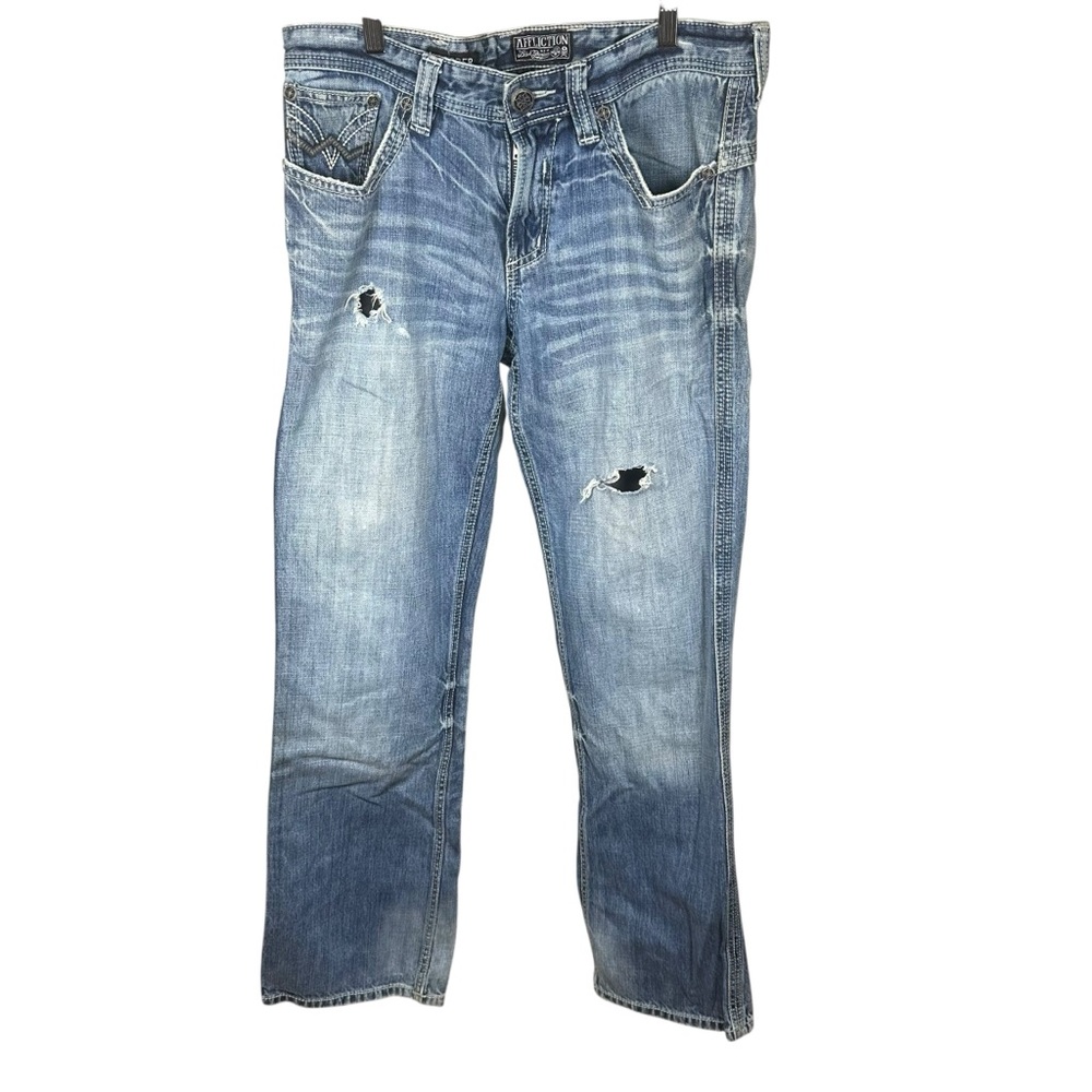 Affliction Cooper Distressed Biker‎ Denim Jeans Y2K Men 32 Long Grunge Moto